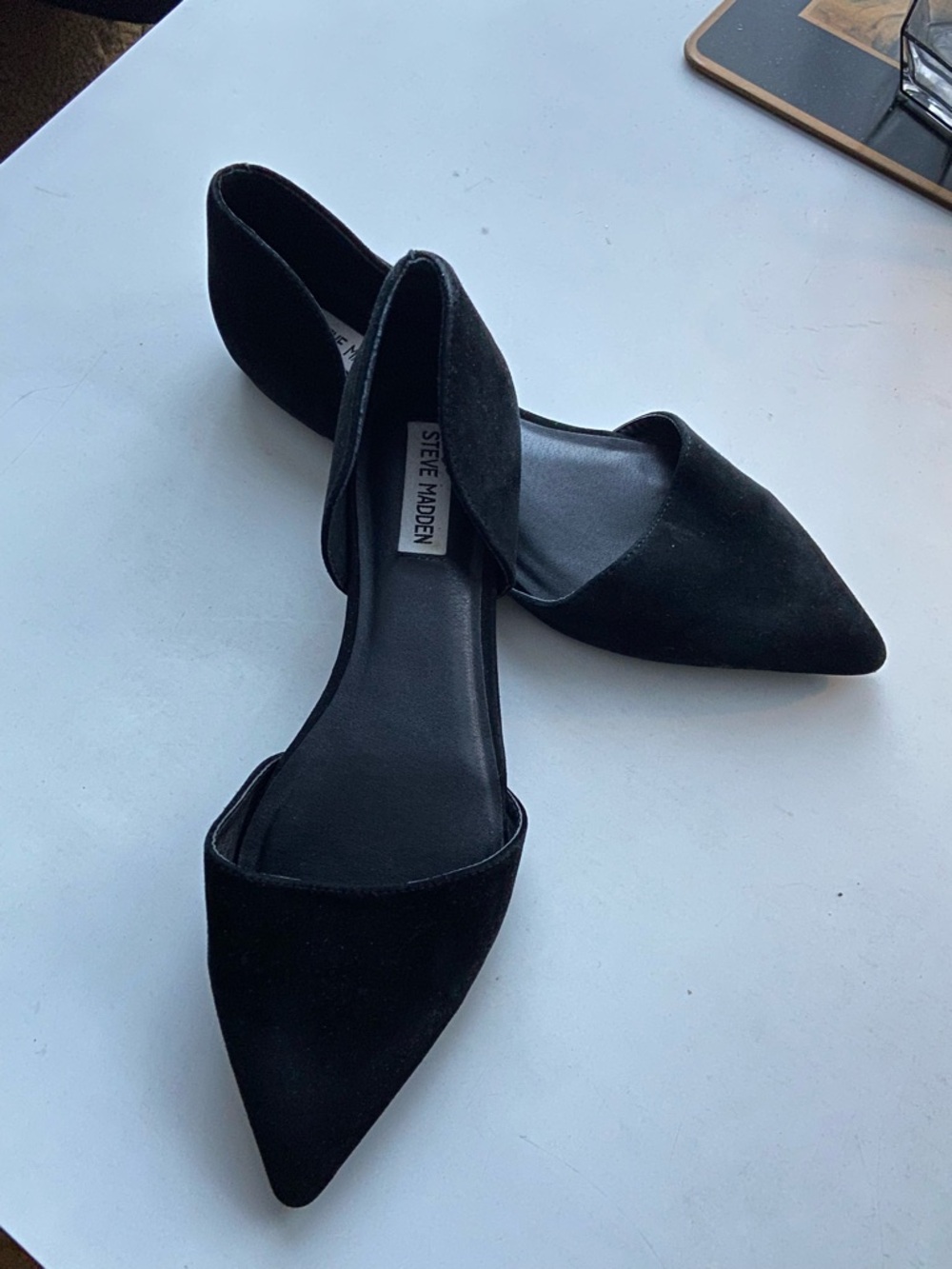Steve Madden Black Suede Pointed D'Orsay Flats